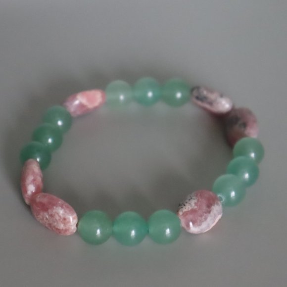 Rhodochrosite and Aventurine Stretch Bracelet - Picture 1 of 11